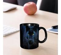 EMCLKS Ceramic Mug,tazas desayuno,taza te,tazas cafe,taza navidad,regalos originales mujer,regalos para parejas, gata, retrato de primer plano de negra con ojos dorados sobre fondo negro puro,330ml