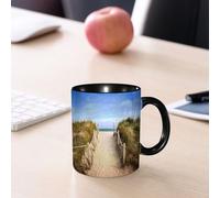 EMCLKS Ceramic Mug,tazas desayuno,taza te,tazas cafe,taza navidad,regalos originales mujer,regalos para parejas,Sendero a través de las dunas hasta la playa y el antiguo muelle de madera del Ma,330ml