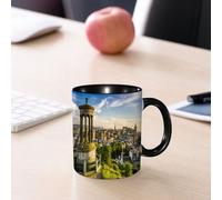 EMCLKS Ceramic Mug,tazas desayuno,taza te,tazas cafe,taza navidad,regalos originales mujer,regalos para parejas,Ciudad, vista panorámica histórica de Edimburgo, con monumentos en el Monte Carlt,330ml