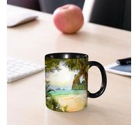 EMCLKS Ceramic Mug,tazas desayuno,taza te,tazas cafe,taza navidad,regalos originales mujer,regalos para parejas,Océano, palmeras, cocoteros y olas del mar a través de las montañas en Paradise I,330ml
