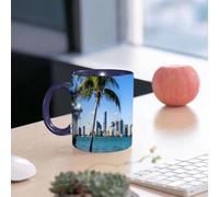EMCLKS Ceramic Mug,tazas desayuno,taza te,tazas cafe,taza navidad,regalos originales mujer,regalos para parejas,Horizonte del centro de Miami durante el día con la Bahía Biscayne,330ml