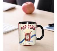 EMCLKS Ceramic Mug,tazas desayuno,taza te,tazas cafe,taza navidad,regalos originales mujer,regalos para parejas,Palomitas de maíz con tira de película y entradas de cine en un cartel grunge vin,330ml