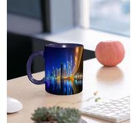 EMCLKS Ceramic Mug,tazas desayuno,taza te,tazas cafe,taza navidad,regalos originales mujer,regalos para parejas,Vista panorámica de la bahía de negocios de Dubái, Emiratos Árabes Unidos,330ml