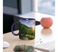 EMCLKS Ceramic Mug,tazas desayuno,taza te,tazas cafe,taza navidad,regalos originales mujer,regalos para parejas,Río que fluye entre verdes montañas a través del bosque al atardecer,330ml