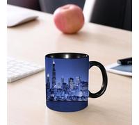 EMCLKS Ceramic Mug,tazas desayuno,taza te,tazas cafe,taza navidad,regalos originales mujer,regalos para parejas,Estados Unidos, horizonte de la ciudad de Chicago por la noche con edificios alto,330ml