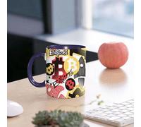 EMCLKS Ceramic Mug,tazas desayuno,taza te,tazas cafe,taza navidad,regalos originales mujer,regalos para parejas,Símbolo de moneda digital Bitcoin, con un patrón funky y sin costuras, estilo doo,330ml