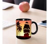 EMCLKS Ceramic Mug,tazas desayuno,taza te,tazas cafe,taza navidad,regalos originales mujer,regalos para parejas,Barco pirata y bucanero navegando en aguas misteriosas, palmeras tropicales, basu,330ml