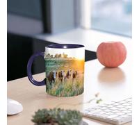 EMCLKS Ceramic Mug,tazas desayuno,taza te,tazas cafe,taza navidad,regalos originales mujer,regalos para parejas,Ganado Vaca Nebraska Ganado Hereford Atardecer Naturaleza Campo Parques Granja Me,330ml