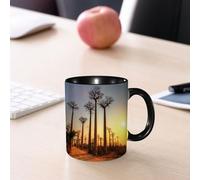 EMCLKS Ceramic Mug,tazas desayuno,taza te,tazas cafe,taza navidad,regalos originales mujer,regalos para parejas,Atardecer, horizonte tropical con árboles altos, paisajes del horizonte de Madaga,330ml
