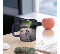 EMCLKS Ceramic Mug,tazas desayuno,taza te,tazas cafe,taza navidad,regalos originales mujer,regalos para parejas,Un grupo de perros de trineo corriendo bajo la aurora boreal, perros de trineo cr,330ml