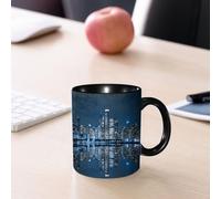 EMCLKS Ceramic Mug,tazas desayuno,taza te,tazas cafe,taza navidad,regalos originales mujer,regalos para parejas,Vista del horizonte de Chicago, vista nocturna de rascacielos, ciudad dormida,330ml