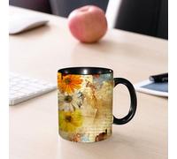 EMCLKS Ceramic Mug,tazas desayuno,taza te,tazas cafe,taza navidad,regalos originales mujer,regalos para parejas,Arte de letras de poesía con flores grunge y margaritas de color amarillo anaranj,330ml