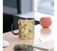 EMCLKS Ceramic Mug,tazas desayuno,taza te,tazas cafe,taza navidad,regalos originales mujer,regalos para parejas,Londres, diseño vintage con sello postal del Big Ben y rosa floreciente de bicicl,330ml
