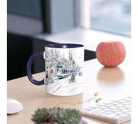 EMCLKS Ceramic Mug,tazas desayuno,taza te,tazas cafe,taza navidad,regalos originales mujer,regalos para parejas,Vista de la ciudad de la típica calle de Ámsterdam con ciclistas y tranvía, Holan,330ml