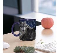 EMCLKS Ceramic Mug,tazas desayuno,taza te,tazas cafe,taza navidad,regalos originales mujer,regalos para parejas,Animales, un retrato de lobo gris y negro con sus ojos brillando contra un fondo,330ml