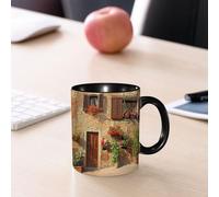 EMCLKS Ceramic Mug,tazas desayuno,taza te,tazas cafe,taza navidad,regalos originales mujer,regalos para parejas,Callejón pintoresco toscano con arquitectura mediterránea que florece en estilo i,330ml