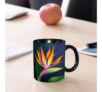 EMCLKS Ceramic Mug,tazas desayuno,taza te,tazas cafe,taza navidad,regalos originales mujer,regalos para parejas,Ilustración botánica de una flor exótica, strelitzia, ave del paraíso,330ml