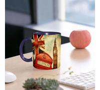 EMCLKS Ceramic Mug,tazas desayuno,taza te,tazas cafe,taza navidad,regalos originales mujer,regalos para parejas,Londres, símbolos de estilo vintage de Londres con bandera nacional Reino Unido G,330ml
