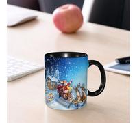 EMCLKS Ceramic Mug,tazas desayuno,taza te,tazas cafe,taza navidad,regalos originales mujer,regalos para parejas,Trineo navideño de Papá Noel con renos y juguetes en tonos nevados Imagen de fant,330ml
