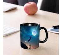 EMCLKS Ceramic Mug,tazas desayuno,taza te,tazas cafe,taza navidad,regalos originales mujer,regalos para parejas,Un gato negro salta audazmente hacia la luna llena, capturando la gracia y el mis,330ml