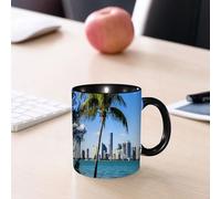 EMCLKS Ceramic Mug,tazas desayuno,taza te,tazas cafe,taza navidad,regalos originales mujer,regalos para parejas,Horizonte del centro de Miami durante el día con la Bahía Biscayne,330ml