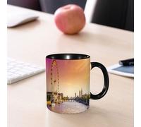 EMCLKS Ceramic Mug,tazas desayuno,taza te,tazas cafe,taza navidad,regalos originales mujer,regalos para parejas,Londres, vista del atardecer, puente sobre el río Támesis, noria, London Eye, Big,330ml