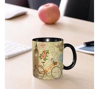EMCLKS Ceramic Mug,tazas desayuno,taza te,tazas cafe,taza navidad,regalos originales mujer,regalos para parejas,Londres, diseño vintage con sello postal del Big Ben y rosa floreciente de bicicl,330ml