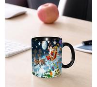 EMCLKS Ceramic Mug,tazas desayuno,taza te,tazas cafe,taza navidad,regalos originales mujer,regalos para parejas,Navidad festiva con Papá Noel y renos, Papá Noel en trineo la noche de Navidad, i,330ml