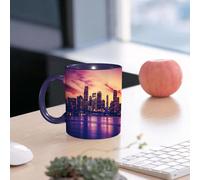 EMCLKS Ceramic Mug,tazas desayuno,taza te,tazas cafe,taza navidad,regalos originales mujer,regalos para parejas,Vista de Miami al atardecer, procesamiento fotográfico especial, EE. UU.,330ml