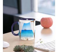 EMCLKS Ceramic Mug,tazas desayuno,taza te,tazas cafe,taza navidad,regalos originales mujer,regalos para parejas,Decoración balinesa, playa junto a una cama balinesa, sol de verano más claro.,330ml