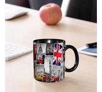EMCLKS Ceramic Mug,tazas desayuno,taza te,tazas cafe,taza navidad,regalos originales mujer,regalos para parejas,Ciudad, colección de monumentos de Londres, edificios históricos y banderas icóni,330ml
