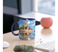 EMCLKS Ceramic Mug,tazas desayuno,taza te,tazas cafe,taza navidad,regalos originales mujer,regalos para parejas,Castillo Mont Abadía Saint Tourist Michele Francia Michel Normandía Medieval Mont,330ml