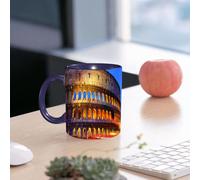 EMCLKS Ceramic Mug,tazas desayuno,taza te,tazas cafe,taza navidad,regalos originales mujer,regalos para parejas,Vista nocturna de los edificios antiguos del Coliseo de Roma,330ml
