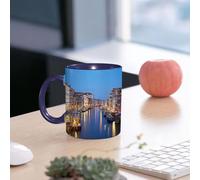 EMCLKS Ceramic Mug,tazas desayuno,taza te,tazas cafe,taza navidad,regalos originales mujer,regalos para parejas,Gran Canal de Venecia, nadie en la noche, cielo azul claro en verano en Italia,330ml