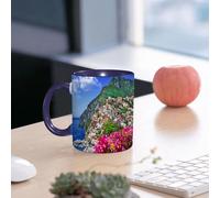EMCLKS Ceramic Mug,tazas desayuno,taza te,tazas cafe,taza navidad,regalos originales mujer,regalos para parejas,Italia, Vista panorámica de Positano Amalfi Nápoles Flores Florecientes Pueblo Co,330ml
