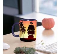 EMCLKS Ceramic Mug,tazas desayuno,taza te,tazas cafe,taza navidad,regalos originales mujer,regalos para parejas,Barco pirata y bucanero navegando en aguas misteriosas, palmeras tropicales, basu,330ml