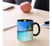 EMCLKS Ceramic Mug,tazas desayuno,taza te,tazas cafe,taza navidad,regalos originales mujer,regalos para parejas,Océano, ANSE Lazio Playa en la isla de Praslin Playa de surf Vista panorámica,330ml