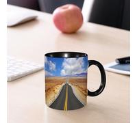 EMCLKS Ceramic Mug,tazas desayuno,taza te,tazas cafe,taza navidad,regalos originales mujer,regalos para parejas,Estados Unidos, Carretera en California Estepa y Nubes Carretera Asfaltada Horizo,330ml