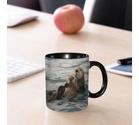 EMCLKS Ceramic Mug,tazas desayuno,taza te,tazas cafe,taza navidad,regalos originales mujer,regalos para parejas,Madre nutria marina con su cría recién nacida.,330ml