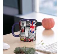 EMCLKS Ceramic Mug,tazas desayuno,taza te,tazas cafe,taza navidad,regalos originales mujer,regalos para parejas,Ciudad, colección de monumentos de Londres, edificios históricos y banderas icóni,330ml
