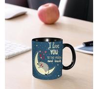 EMCLKS Ceramic Mug,tazas desayuno,taza te,tazas cafe,taza navidad,regalos originales mujer,regalos para parejas,Fondo de amor con un lindo gato y la luna. Te amo hasta la luna y más allá.,330ml