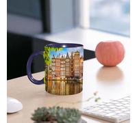 EMCLKS Ceramic Mug,tazas desayuno,taza te,tazas cafe,taza navidad,regalos originales mujer,regalos para parejas,Paisaje urbano, edificios antiguos en Ámsterdam Noord Ferry Ciudad cultural holan,330ml