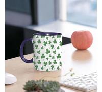 EMCLKS Ceramic Mug,tazas desayuno,taza te,tazas cafe,taza navidad,regalos originales mujer,regalos para parejas,Patrón vectorial sin costuras de trébol de la suerte verde dibujado a mano. Plant,330ml
