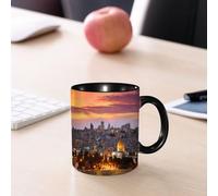 EMCLKS Ceramic Mug,tazas desayuno,taza te,tazas cafe,taza navidad,regalos originales mujer,regalos para parejas,Ciudad Vieja de Jerusalén Centro Histórico de la Ciudad Israel Vista al Atardecer,330ml