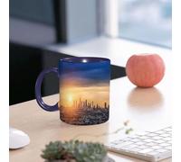 EMCLKS Ceramic Mug,tazas desayuno,taza te,tazas cafe,taza navidad,regalos originales mujer,regalos para parejas,Ciudad, amanecer en Los Ángeles Arquitectura urbana Paisaje tranquilo Cielo majes,330ml