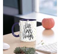 EMCLKS Ceramic Mug,tazas desayuno,taza te,tazas cafe,taza navidad,regalos originales mujer,regalos para parejas,Vive, ríe, ama, letras estilizadas a mano sobre fondo punteado, frase inspiradora,330ml