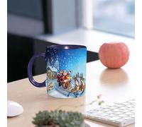 EMCLKS Ceramic Mug,tazas desayuno,taza te,tazas cafe,taza navidad,regalos originales mujer,regalos para parejas,Trineo navideño de Papá Noel con renos y juguetes en tonos nevados Imagen de fant,330ml