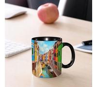 EMCLKS Ceramic Mug,tazas desayuno,taza te,tazas cafe,taza navidad,regalos originales mujer,regalos para parejas,Venecia, edificios coloridos y canal de agua con barcos Isla de Burano en la lagu,330ml