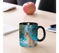 EMCLKS Ceramic Mug,tazas desayuno,taza te,tazas cafe,taza navidad,regalos originales mujer,regalos para parejas,Tigre, felino en un estanque buscando presas, Sumatra, Indonesia. Escenas decorat,330ml
