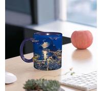 EMCLKS Ceramic Mug,tazas desayuno,taza te,tazas cafe,taza navidad,regalos originales mujer,regalos para parejas,Impreso con la vista nocturna del cerro de azúcar de Río de Janeiro y el distrito,330ml